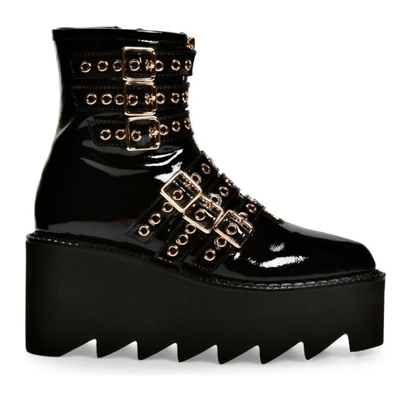 Jeffrey Campbell Gristle Black Patent Leather Buckle & Grommet Combat Boot - Picture 3 of 5